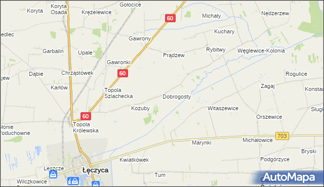 mapa Dobrogosty gmina Łęczyca, Dobrogosty gmina Łęczyca na mapie Targeo