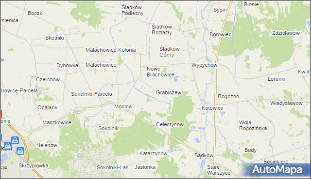 mapa Grabiszew gmina Zgierz, Grabiszew gmina Zgierz na mapie Targeo