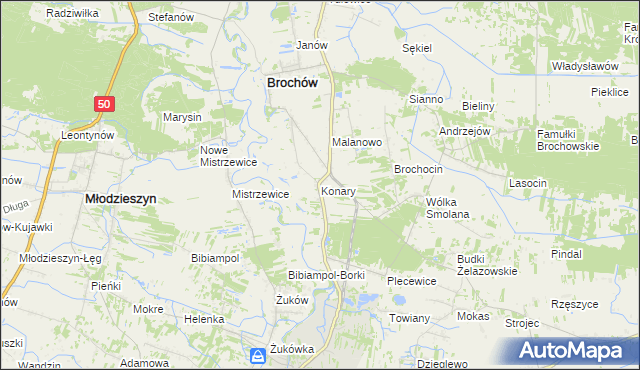 mapa Konary gmina Brochów, Konary gmina Brochów na mapie Targeo