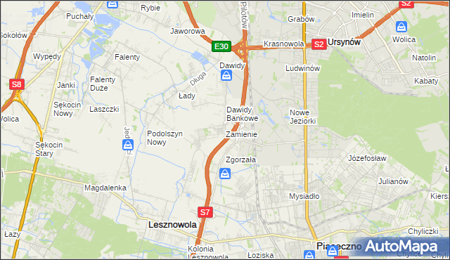 mapa Zamienie gmina Lesznowola, Zamienie gmina Lesznowola na mapie Targeo