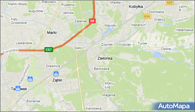 mapa Zielonka powiat wołomiński, Zielonka powiat wołomiński na mapie Targeo