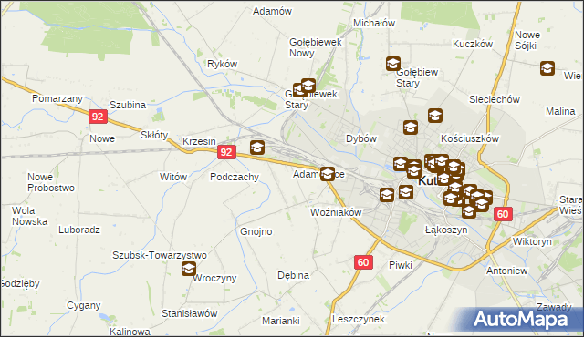 mapa Adamowice gmina Kutno, Adamowice gmina Kutno na mapie Targeo