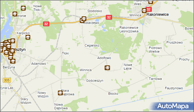 mapa Adolfowo gmina Rakoniewice, Adolfowo gmina Rakoniewice na mapie Targeo