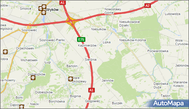 mapa Anielin gmina Stryków, Anielin gmina Stryków na mapie Targeo