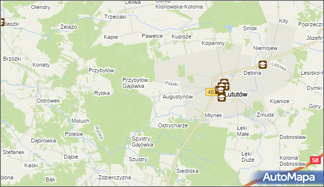 mapa Augustynów gmina Lututów, Augustynów gmina Lututów na mapie Targeo