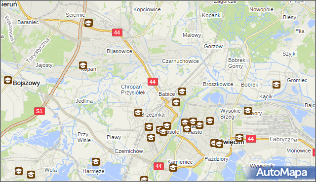 mapa Babice gmina Oświęcim, Babice gmina Oświęcim na mapie Targeo