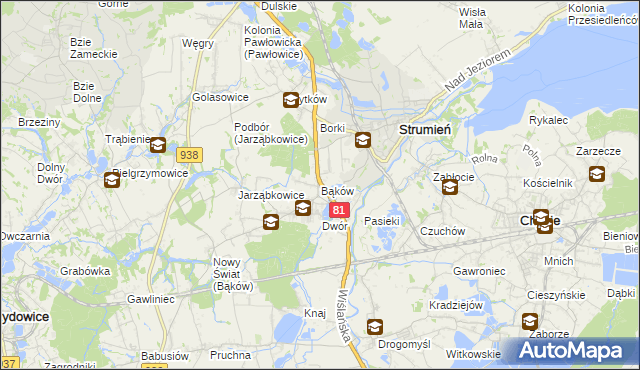 mapa Bąków gmina Strumień, Bąków gmina Strumień na mapie Targeo