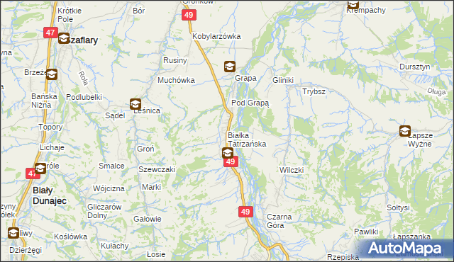 mapa Białka Tatrzańska, Białka Tatrzańska na mapie Targeo