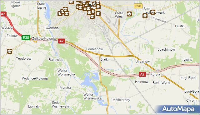 mapa Białki gmina Siedlce, Białki gmina Siedlce na mapie Targeo