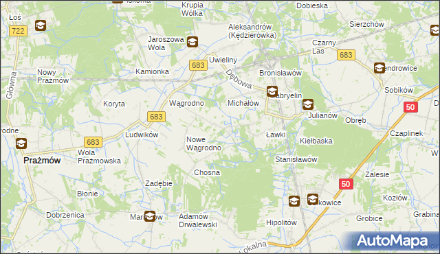 mapa Biały Ług gmina Prażmów, Biały Ług gmina Prażmów na mapie Targeo