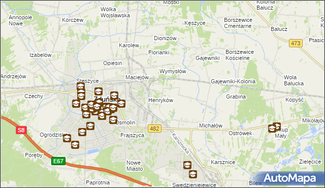 mapa Biały Ług gmina Zduńska Wola, Biały Ług gmina Zduńska Wola na mapie Targeo