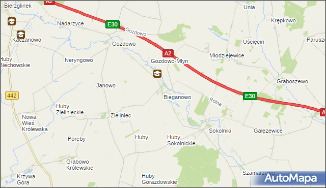 mapa Bieganowo gmina Kołaczkowo, Bieganowo gmina Kołaczkowo na mapie Targeo