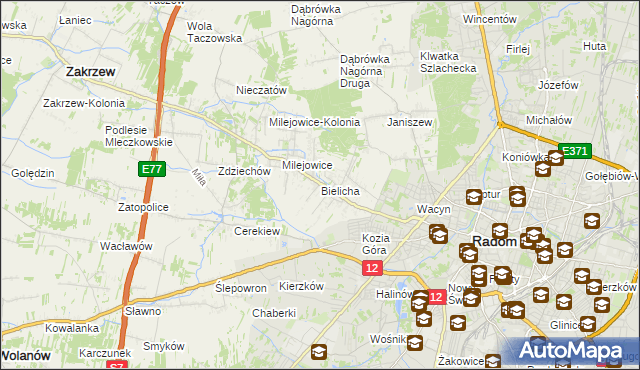 mapa Bielicha, Bielicha na mapie Targeo