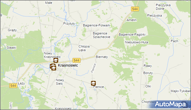 mapa Biernaty gmina Krasnosielc, Biernaty gmina Krasnosielc na mapie Targeo