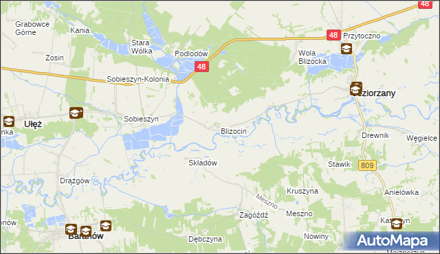 mapa Blizocin gmina Jeziorzany, Blizocin gmina Jeziorzany na mapie Targeo