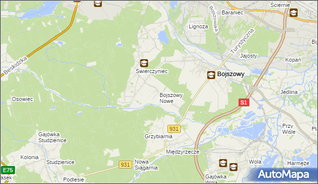mapa Bojszowy Nowe, Bojszowy Nowe na mapie Targeo