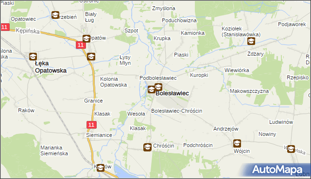 mapa Bolesławiec powiat wieruszowski, Bolesławiec powiat wieruszowski na mapie Targeo