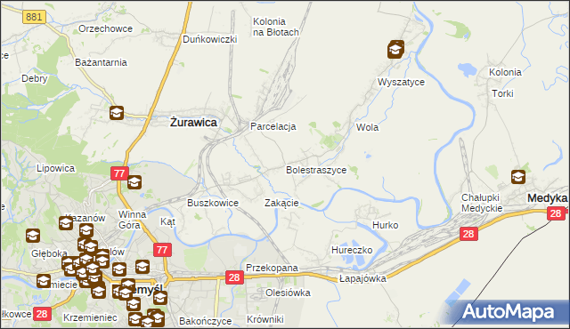mapa Bolestraszyce, Bolestraszyce na mapie Targeo
