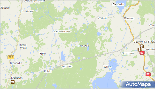 mapa Boreczek gmina Biskupiec, Boreczek gmina Biskupiec na mapie Targeo