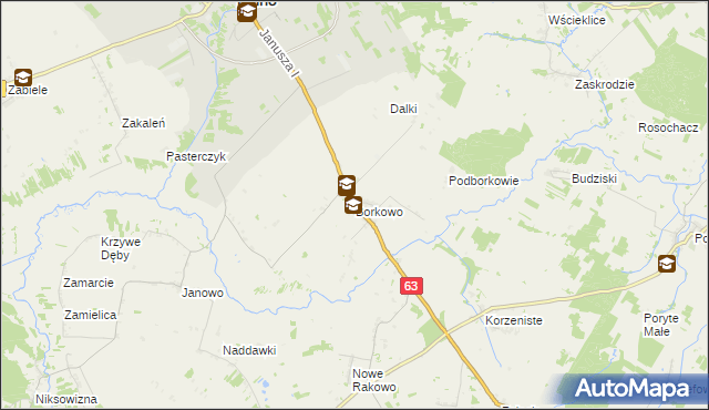 mapa Borkowo gmina Kolno, Borkowo gmina Kolno na mapie Targeo