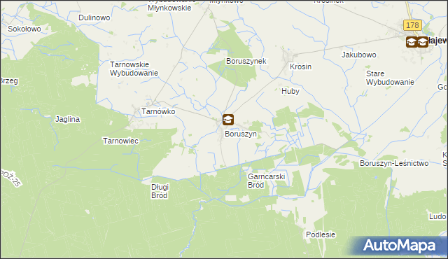 mapa Boruszyn gmina Połajewo, Boruszyn gmina Połajewo na mapie Targeo