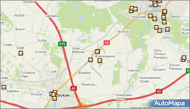 mapa Bratoszewice, Bratoszewice na mapie Targeo