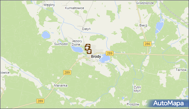 mapa Brody powiat żarski, Brody powiat żarski na mapie Targeo
