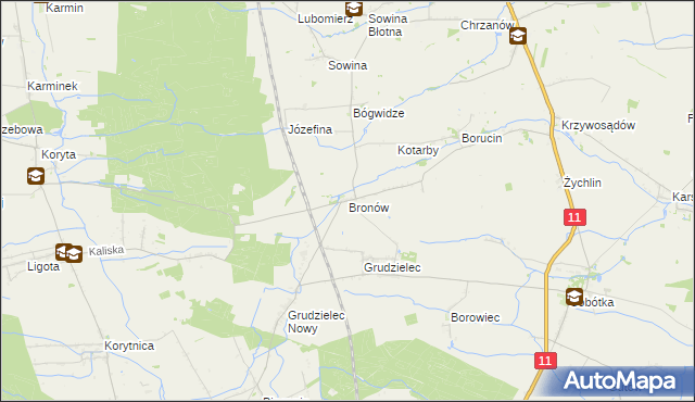 mapa Bronów gmina Pleszew, Bronów gmina Pleszew na mapie Targeo