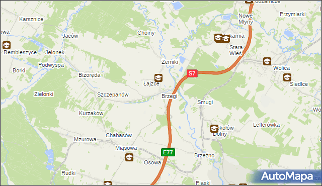 mapa Brzegi gmina Sobków, Brzegi gmina Sobków na mapie Targeo