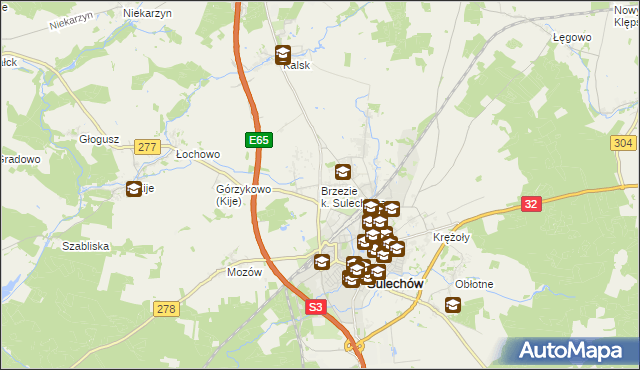 mapa Brzezie k. Sulechowa, Brzezie k. Sulechowa na mapie Targeo