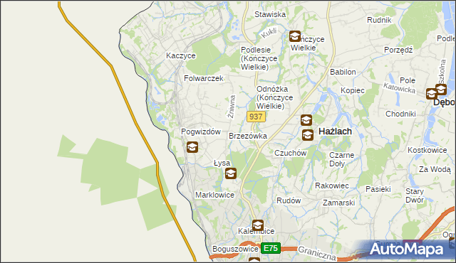 mapa Brzezówka gmina Hażlach, Brzezówka gmina Hażlach na mapie Targeo