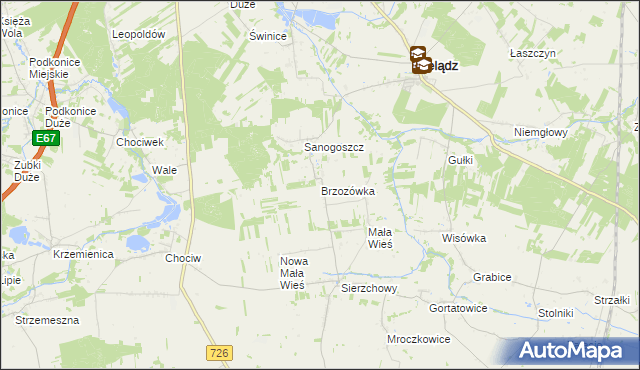 mapa Brzozówka gmina Cielądz, Brzozówka gmina Cielądz na mapie Targeo