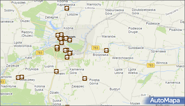 mapa Brzozówka gmina Wolbrom, Brzozówka gmina Wolbrom na mapie Targeo