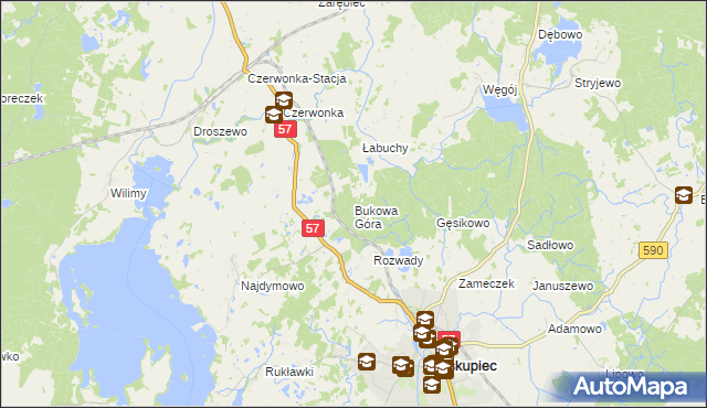 mapa Bukowa Góra gmina Biskupiec, Bukowa Góra gmina Biskupiec na mapie Targeo