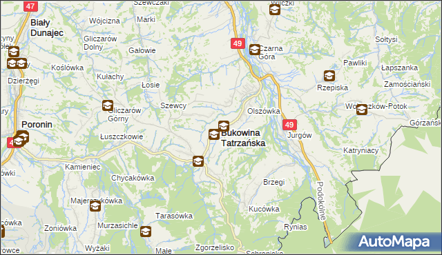 mapa Bukowina Tatrzańska, Bukowina Tatrzańska na mapie Targeo