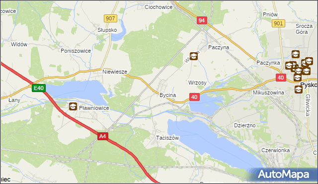mapa Bycina, Bycina na mapie Targeo