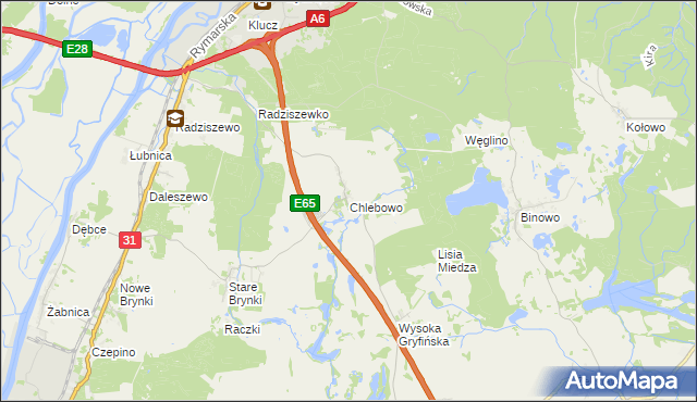 mapa Chlebowo gmina Gryfino, Chlebowo gmina Gryfino na mapie Targeo