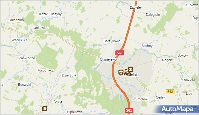 mapa Chmielewo gmina Stawiski, Chmielewo gmina Stawiski na mapie Targeo