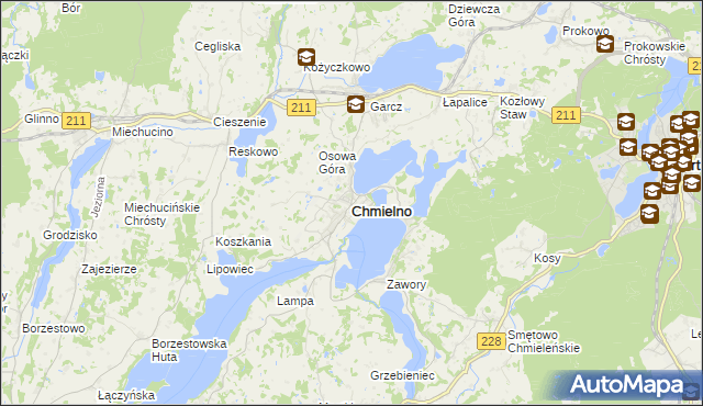 mapa Chmielno powiat kartuski, Chmielno powiat kartuski na mapie Targeo