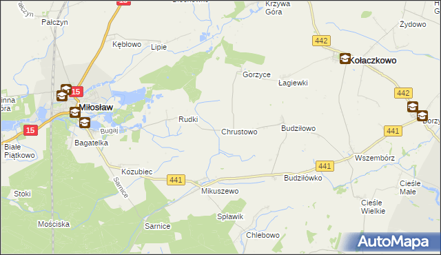 mapa Chrustowo gmina Miłosław, Chrustowo gmina Miłosław na mapie Targeo