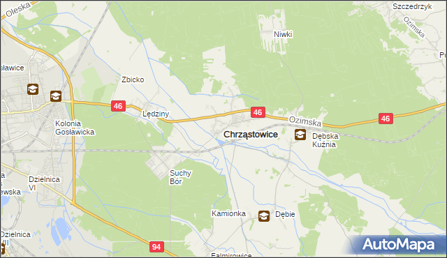 mapa Chrząstowice powiat opolski, Chrząstowice powiat opolski na mapie Targeo