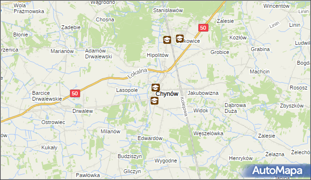 mapa Chynów powiat grójecki, Chynów powiat grójecki na mapie Targeo
