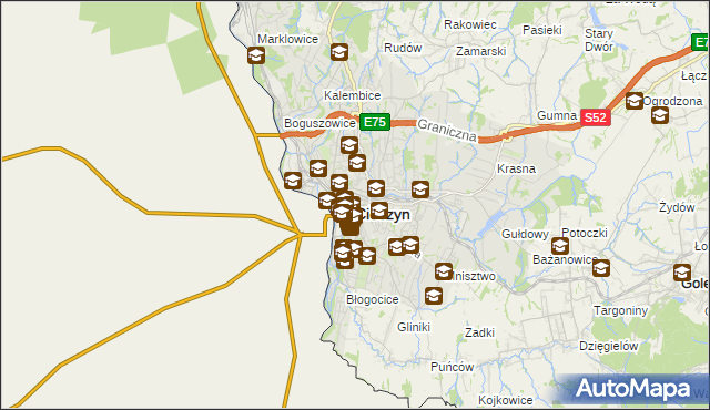 mapa Cieszyna, Cieszyn na mapie Targeo