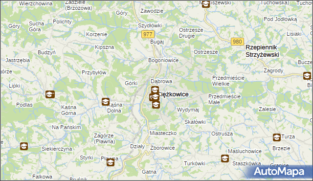 mapa Ciężkowice powiat tarnowski, Ciężkowice powiat tarnowski na mapie Targeo