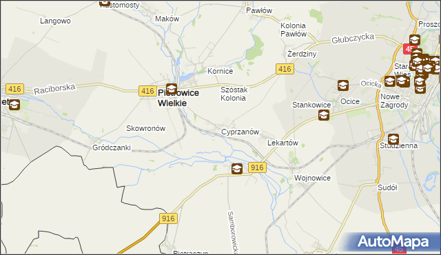 mapa Cyprzanów, Cyprzanów na mapie Targeo