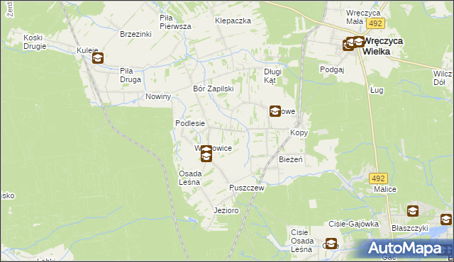 mapa Czarna Wieś gmina Wręczyca Wielka, Czarna Wieś gmina Wręczyca Wielka na mapie Targeo