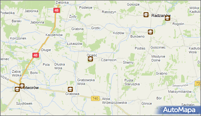 mapa Czarnocin gmina Radzanów, Czarnocin gmina Radzanów na mapie Targeo