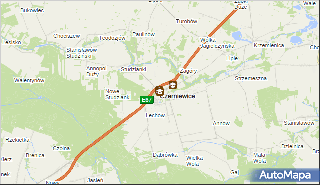 mapa Czerniewice powiat tomaszowski, Czerniewice powiat tomaszowski na mapie Targeo