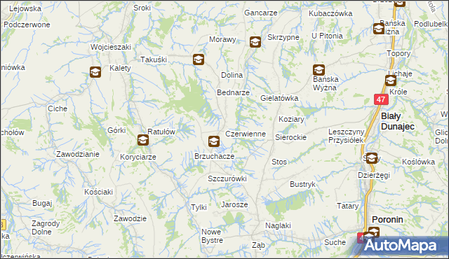 mapa Czerwienne, Czerwienne na mapie Targeo