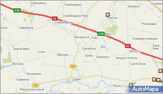mapa Czerwonka gmina Słupca, Czerwonka gmina Słupca na mapie Targeo
